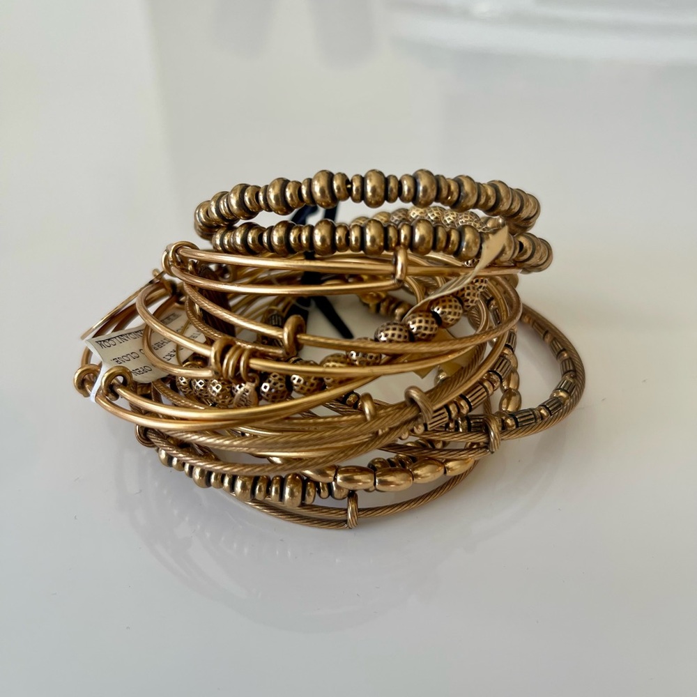 Alex and Ani Mixed-Texture Russ Gold Bracelet Bangles Set of 17